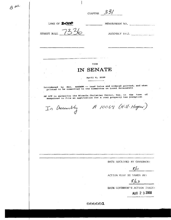 NYS Bill and Veto Jackets: 2000, Chapter 331