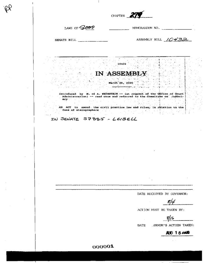 NYS Bill and Veto Jackets: 2000, Chapter 279