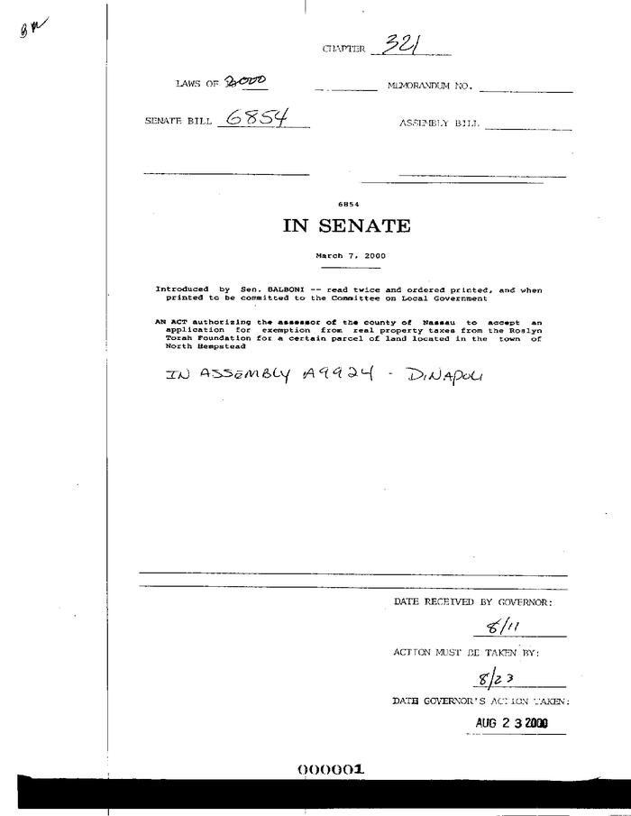 NYS Bill and Veto Jackets: 2000, Chapter 321