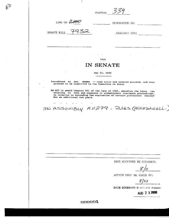 NYS Bill and Veto Jackets: 2000, Chapter 339