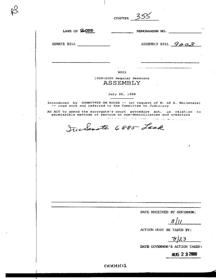 NYS Bill and Veto Jackets: 2000, Chapter 355