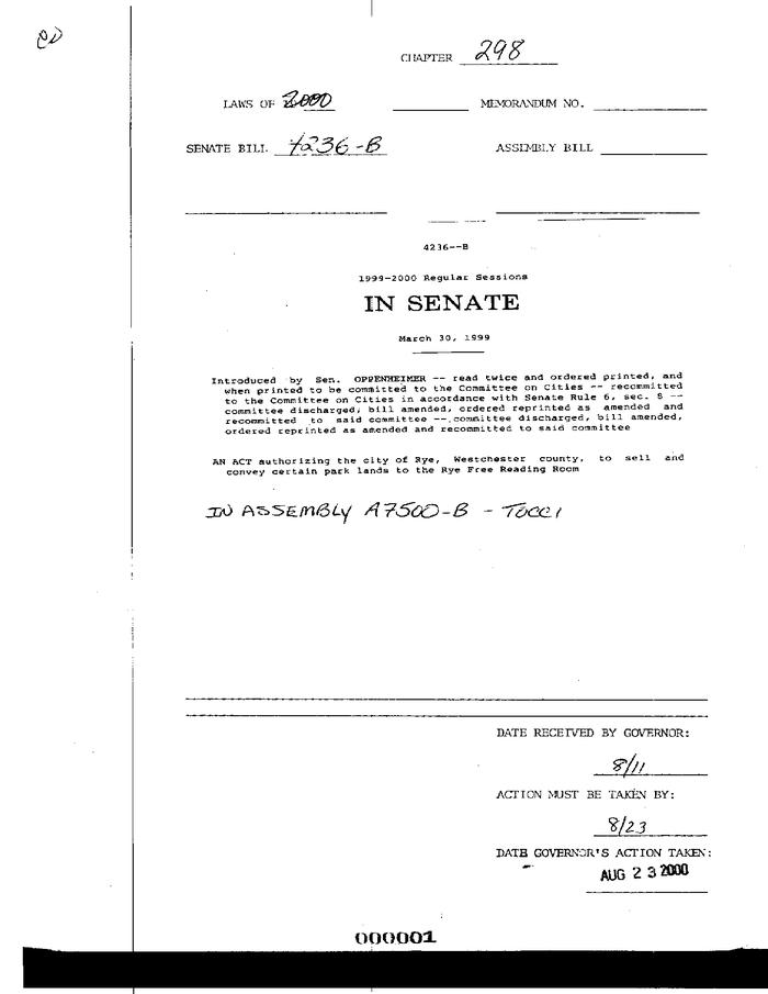 NYS Bill and Veto Jackets: 2000, Chapter 298