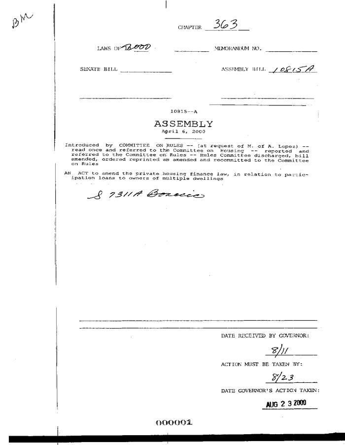 NYS Bill and Veto Jackets: 2000, Chapter 363