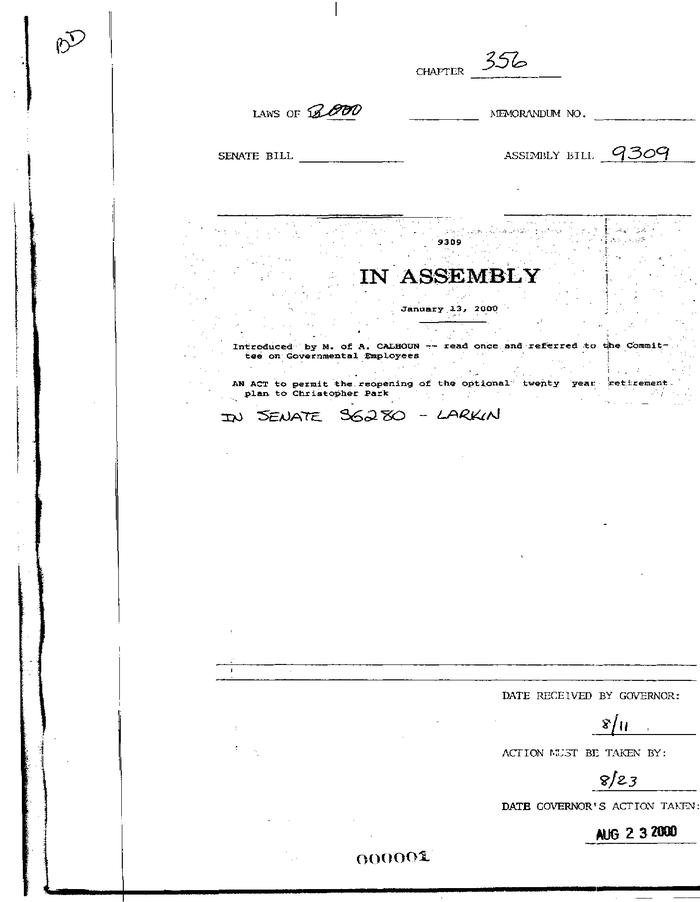 NYS Bill and Veto Jackets: 2000, Chapter 356