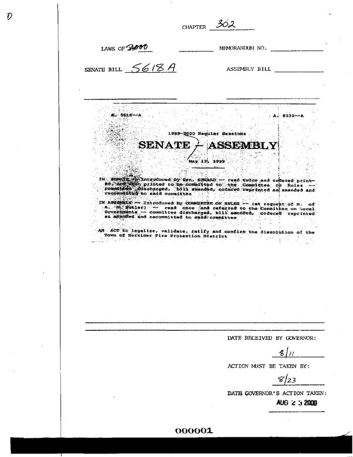 NYS Bill and Veto Jackets: 2000, Chapter 302