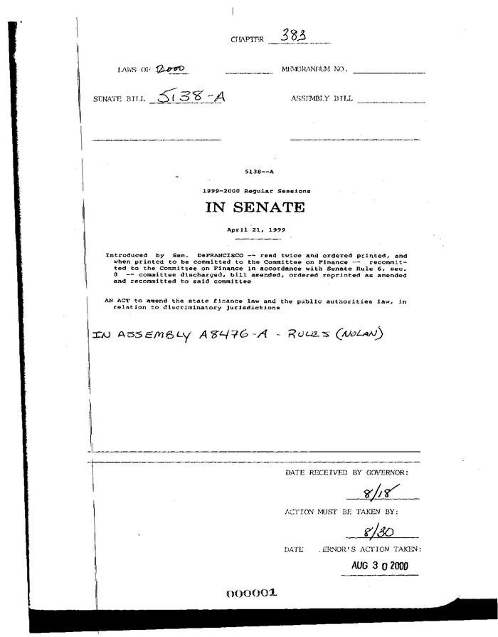 NYS Bill and Veto Jackets: 2000, Chapter 383