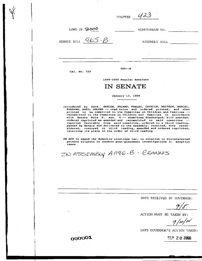 NYS Bill and Veto Jackets: 2000, Chapter 423