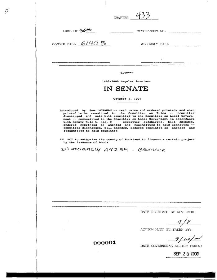 NYS Bill and Veto Jackets: 2000, Chapter 433