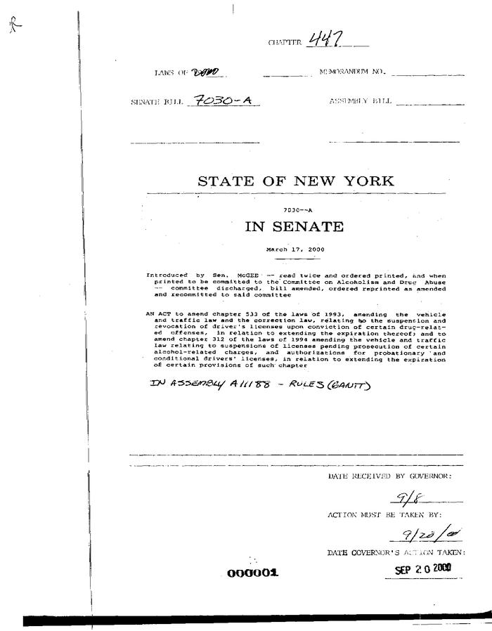 NYS Bill and Veto Jackets: 2000, Chapter 447