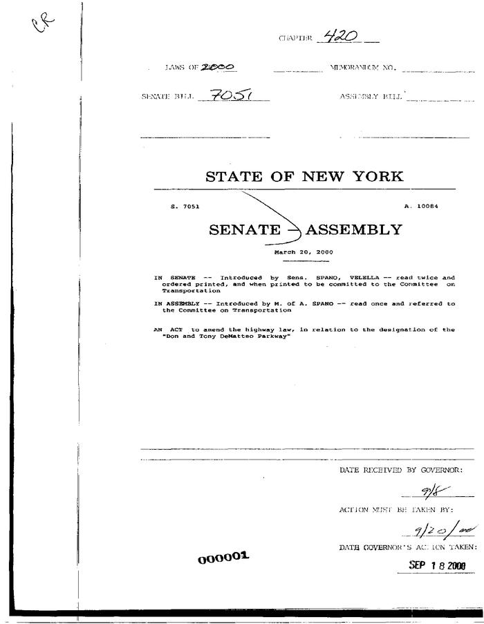 NYS Bill and Veto Jackets: 2000, Chapter 420