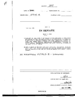 NYS Bill and Veto Jackets: 2000, Chapter 397