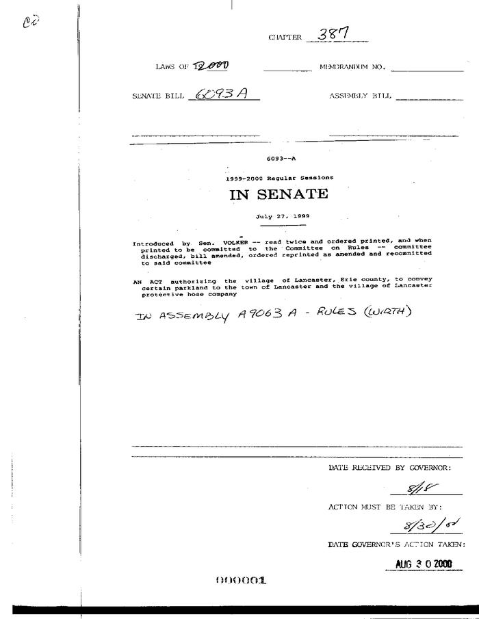 NYS Bill and Veto Jackets: 2000, Chapter 387