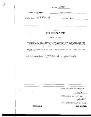 NYS Bill and Veto Jackets: 2000, Chapter 398