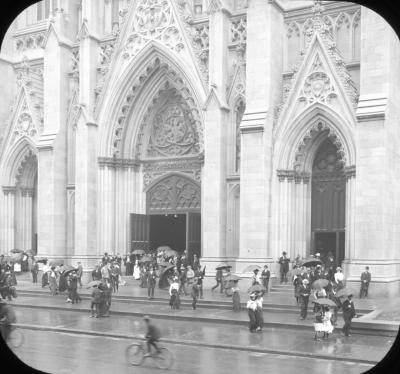 New York city. St. Patrick's cathedral on a wet Sunday morning