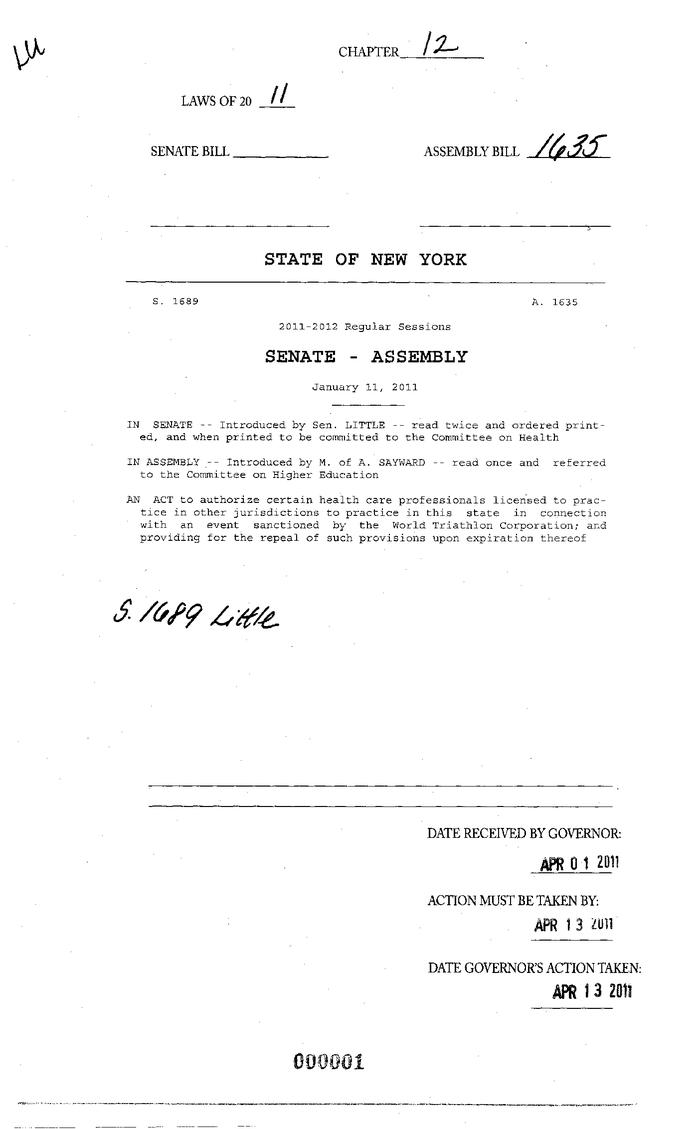 NYS Bill and Veto Jackets: 2011, Chapter 12