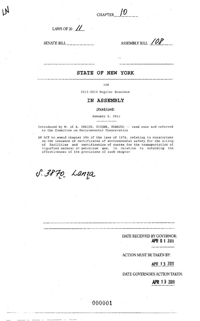 NYS Bill and Veto Jackets: 2011, Chapter 10