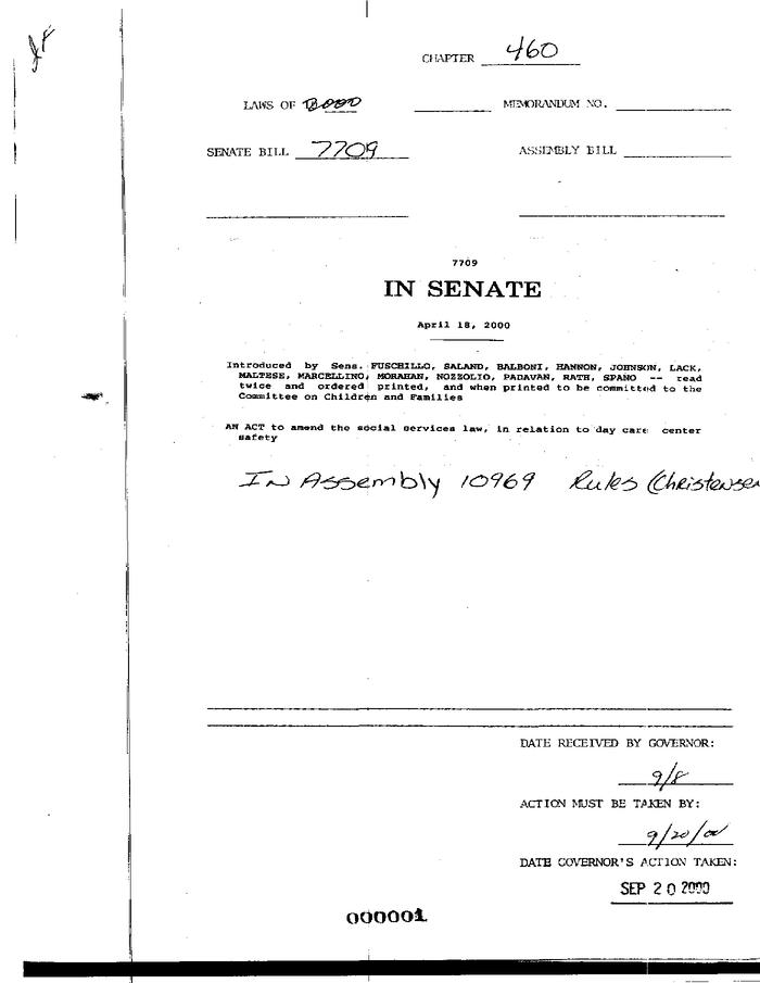 NYS Bill and Veto Jackets: 2000, Chapter 460