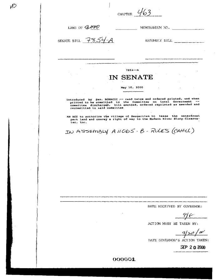 NYS Bill and Veto Jackets: 2000, Chapter 463