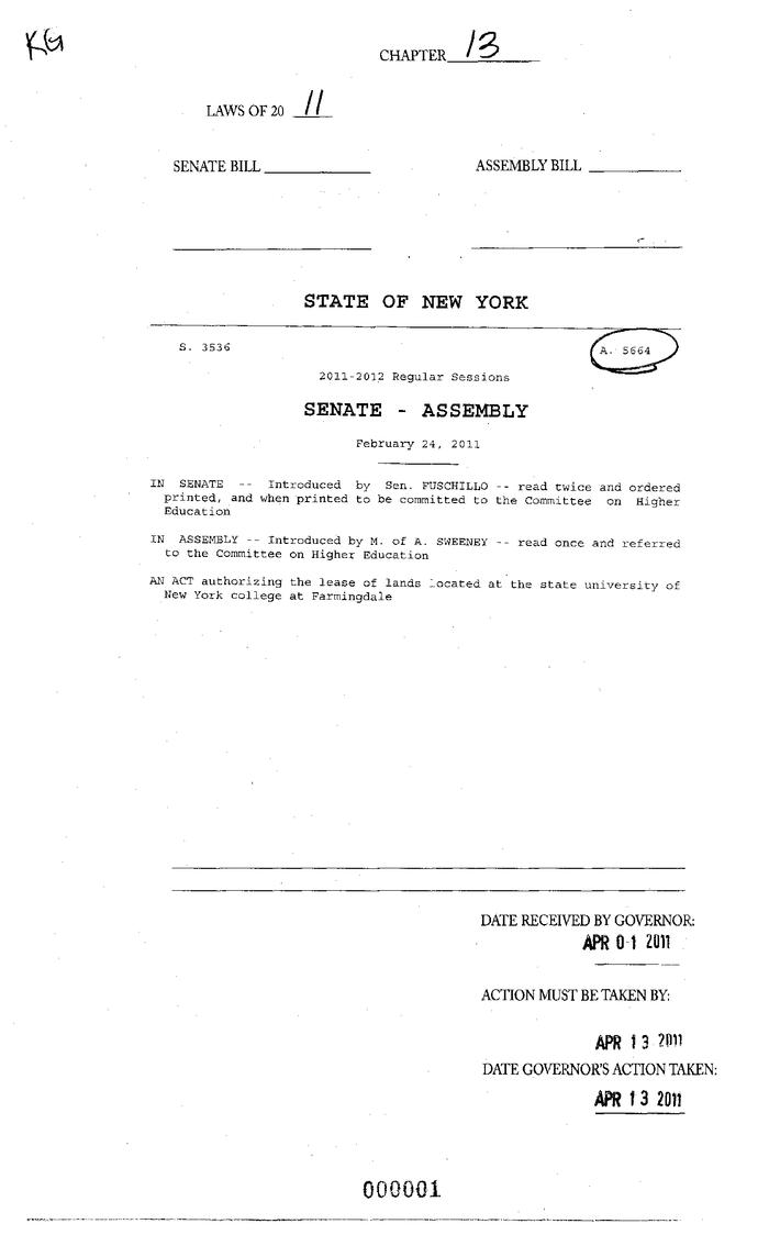 NYS Bill and Veto Jackets: 2011, Chapter 13