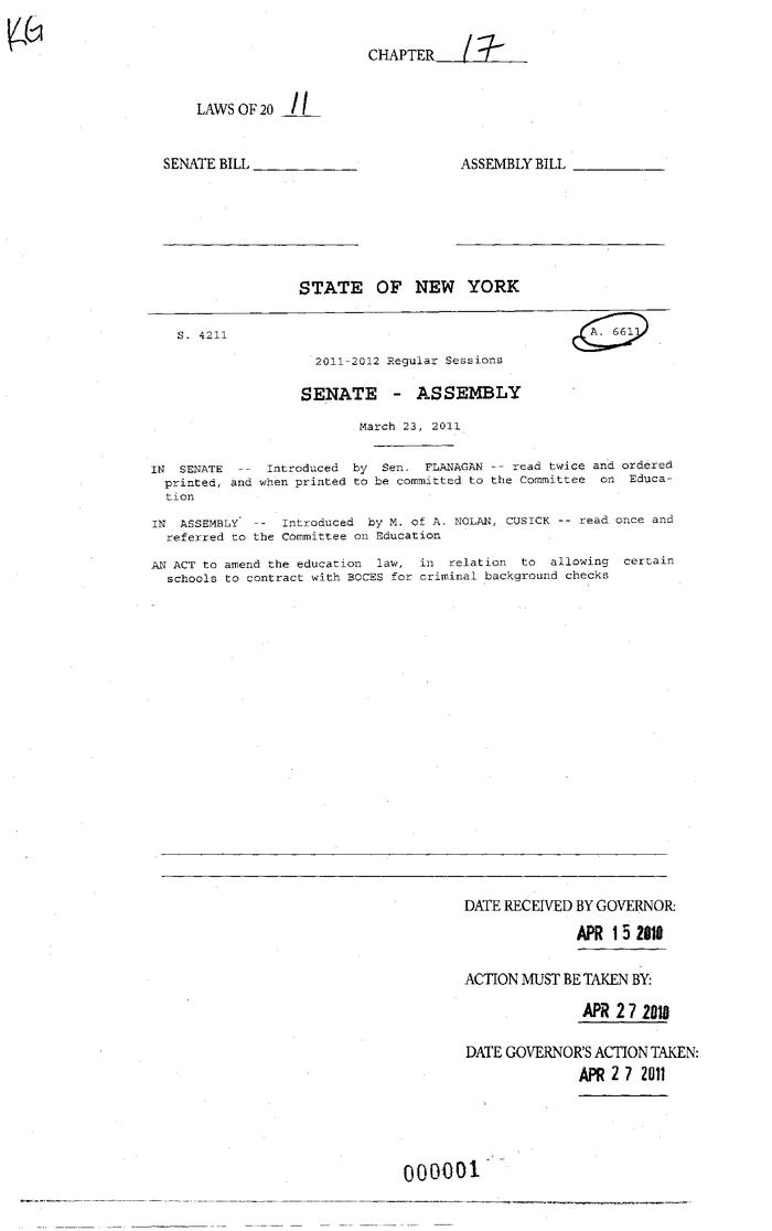 NYS Bill and Veto Jackets: 2011, Chapter 17