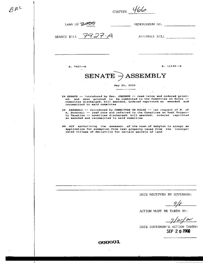 NYS Bill and Veto Jackets: 2000, Chapter 466