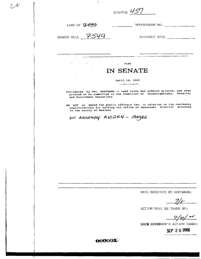 NYS Bill and Veto Jackets: 2000, Chapter 457