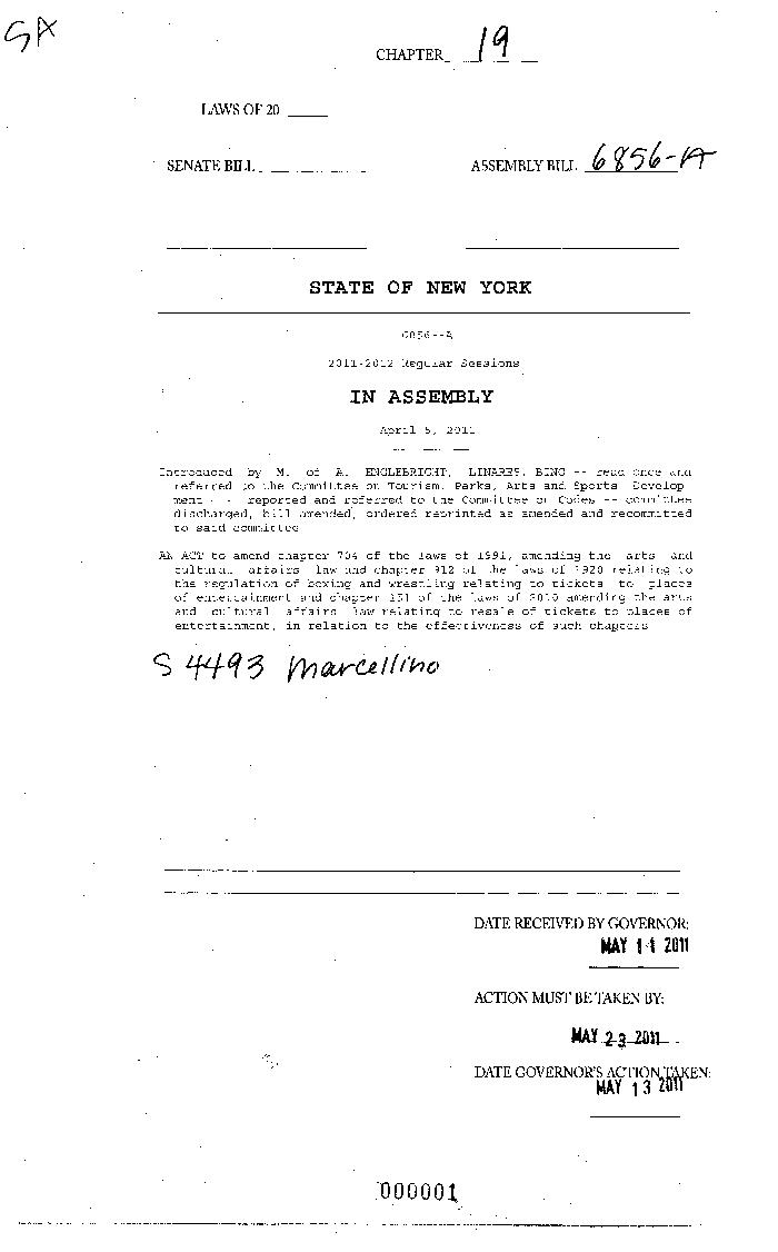 NYS Bill and Veto Jackets: 2011, Chapter 19