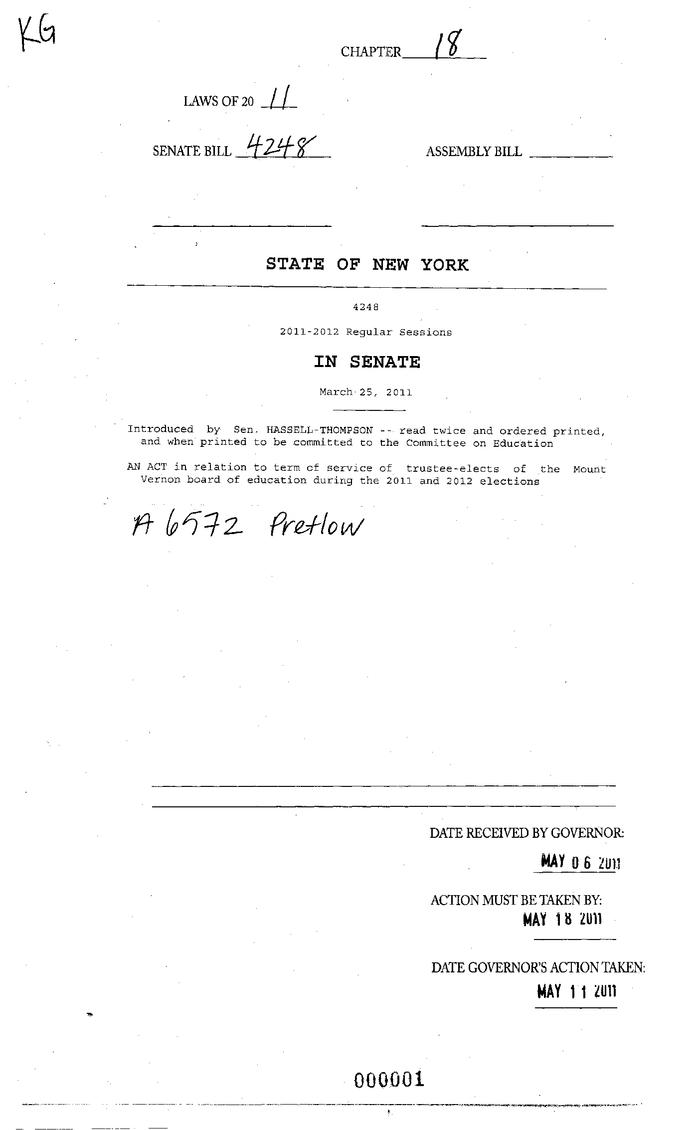 NYS Bill and Veto Jackets: 2011, Chapter 18