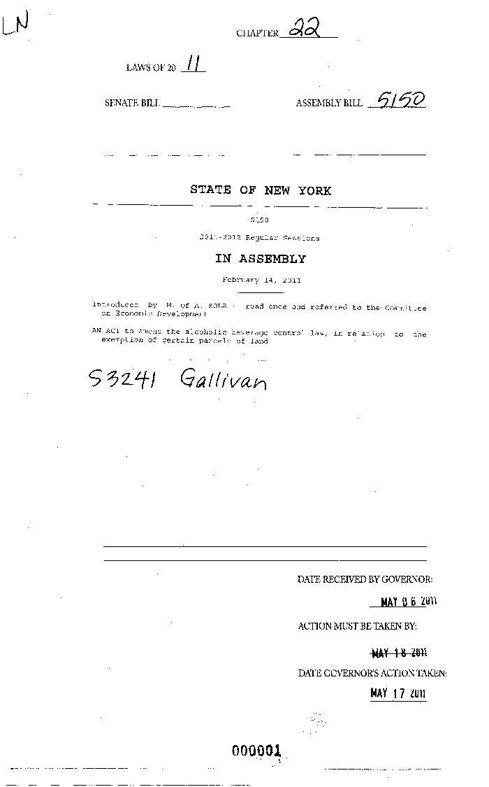 NYS Bill and Veto Jackets: 2011, Chapter 22