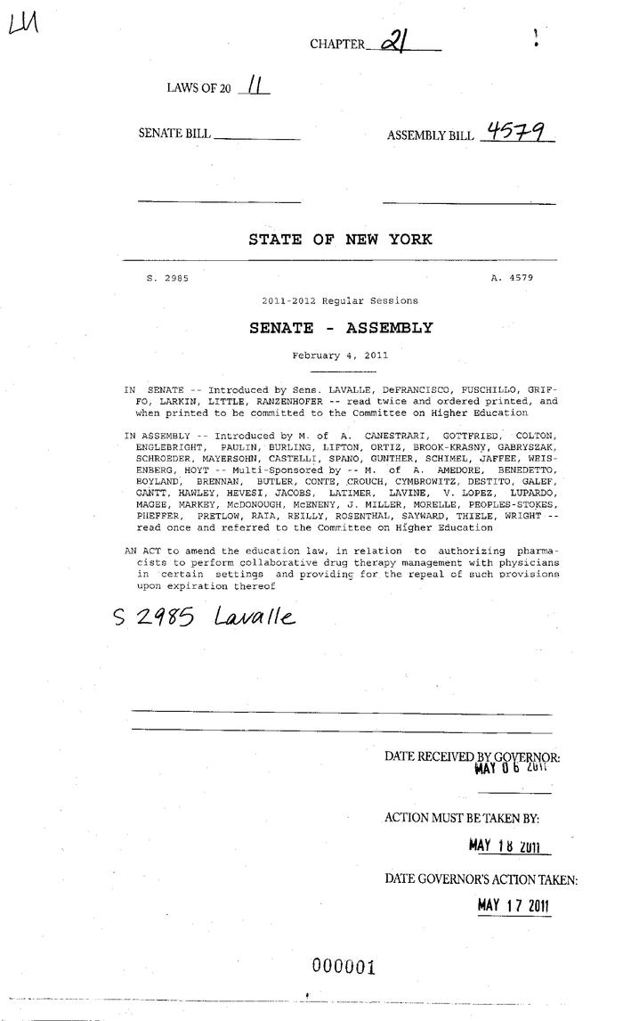 NYS Bill and Veto Jackets: 2011, Chapter 21