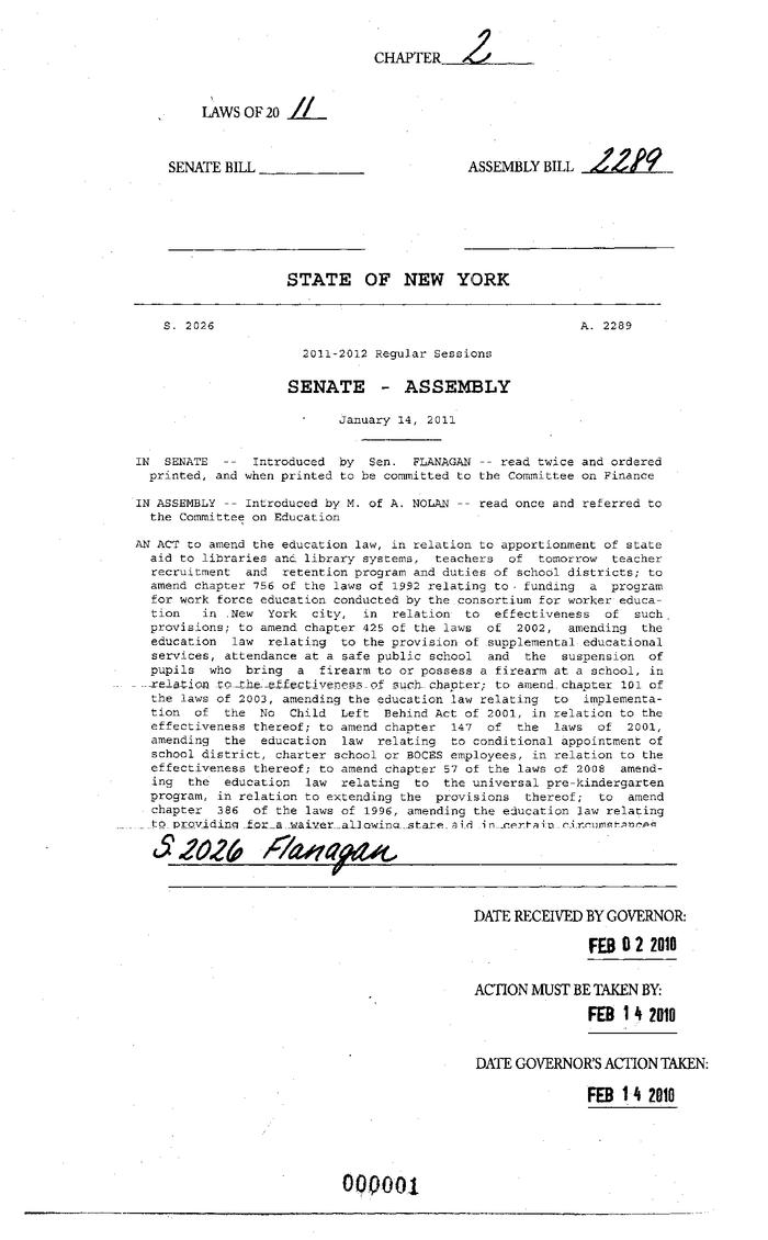 NYS Bill and Veto Jackets: 2011, Chapter 2