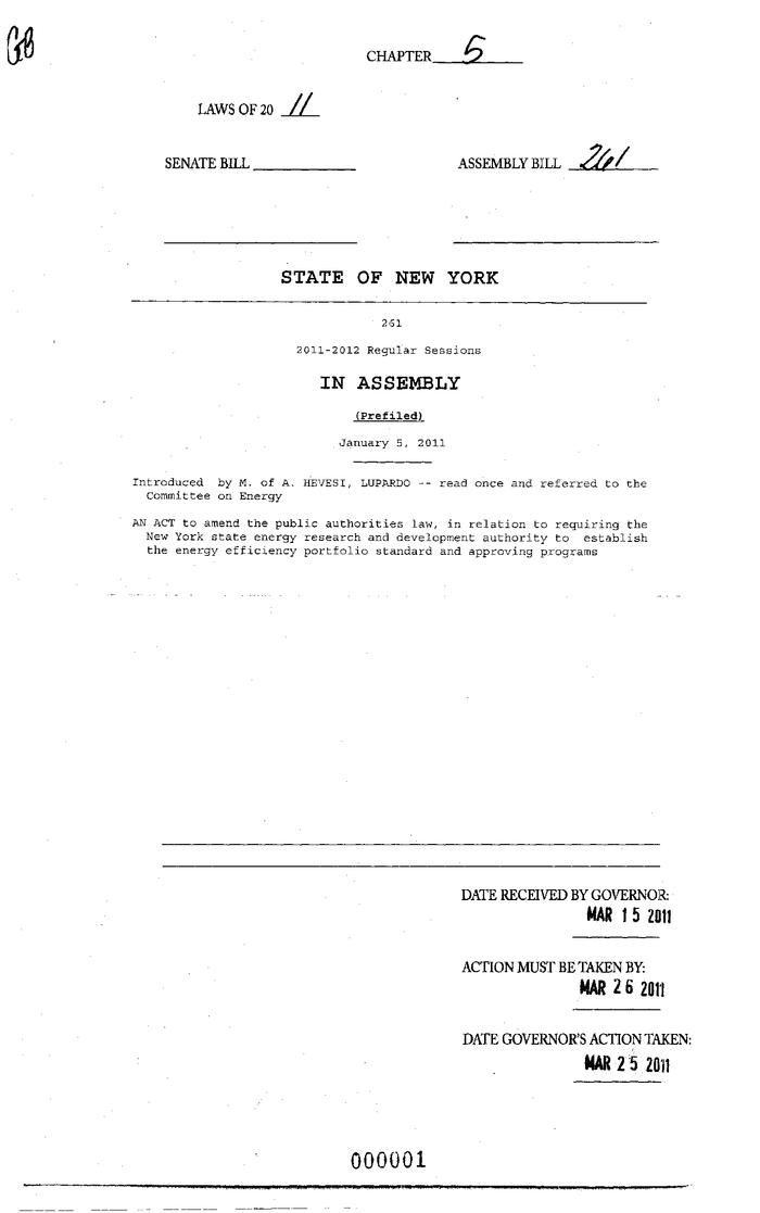 NYS Bill and Veto Jackets: 2011, Chapter 5