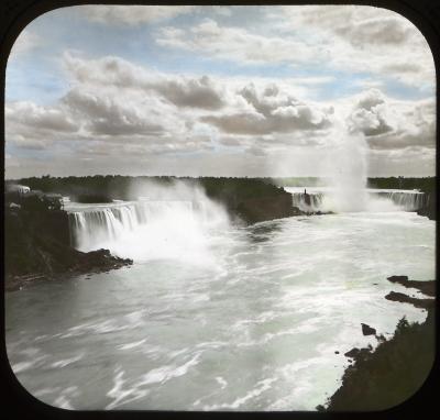 Niagara Falls from Foot Bridge in fair weather.