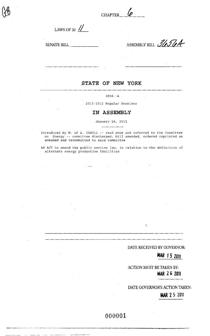 NYS Bill and Veto Jackets: 2011, Chapter 6