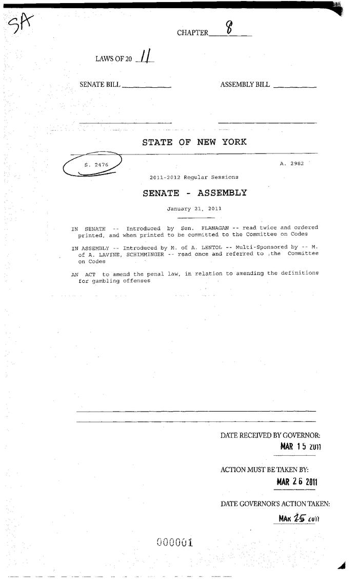 NYS Bill and Veto Jackets: 2011, Chapter 8