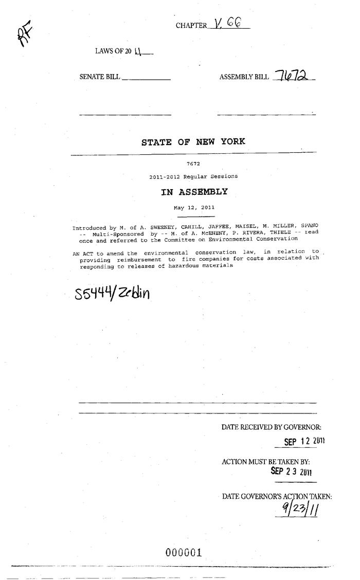 NYS Bill and Veto Jackets: 2011, Veto 66