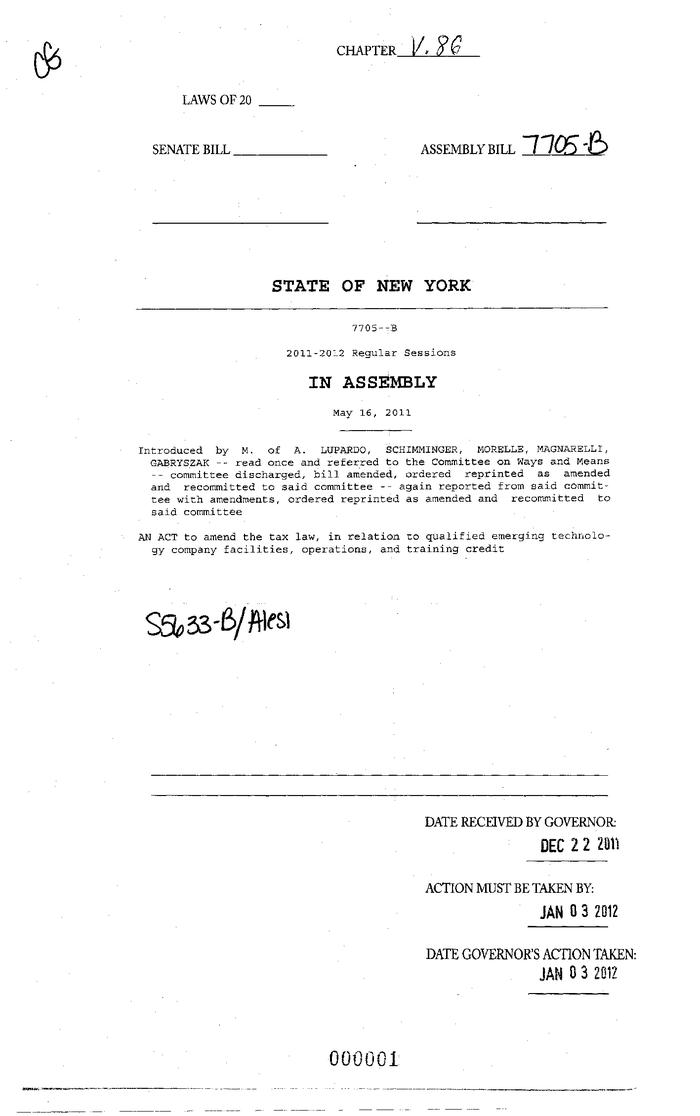 NYS Bill and Veto Jackets: 2011, Veto 86