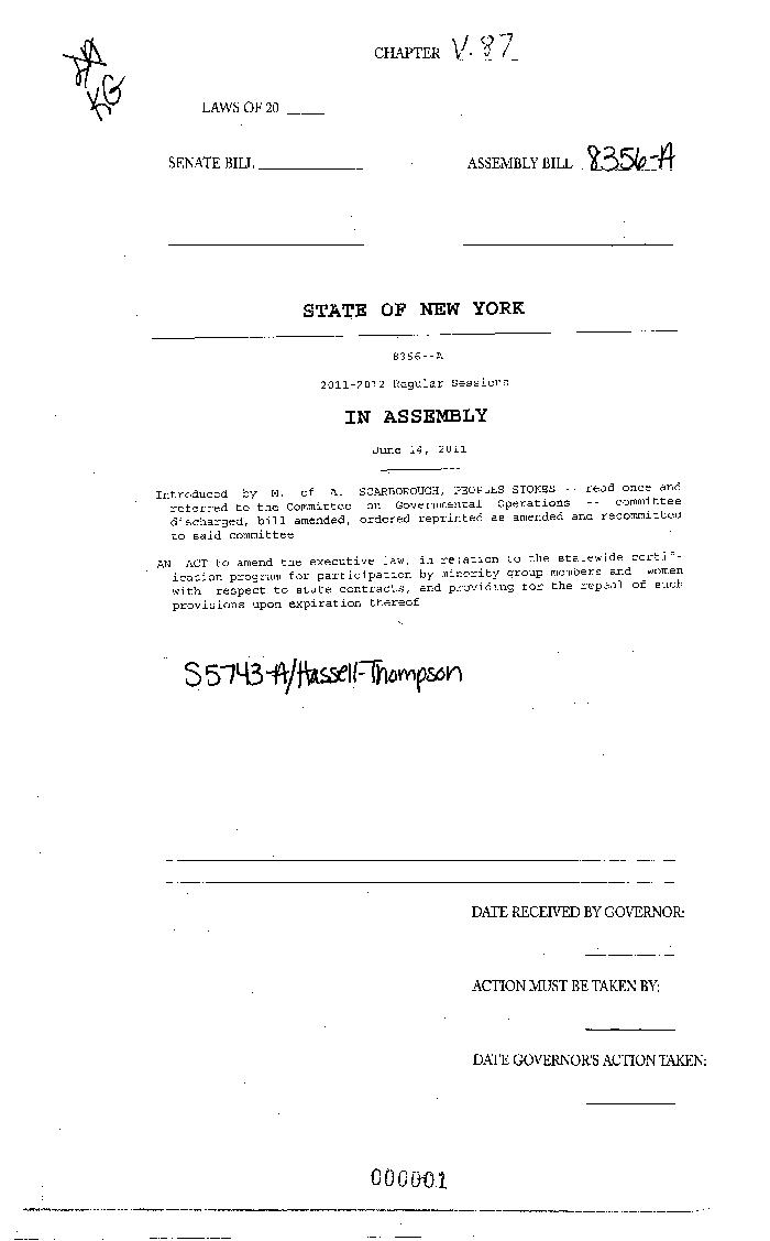 NYS Bill and Veto Jackets: 2011, Veto 87