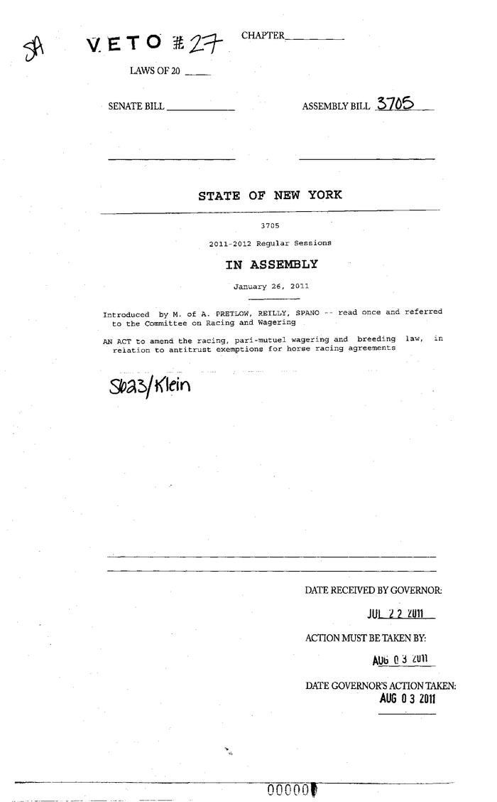 NYS Bill and Veto Jackets: 2011, Veto 27