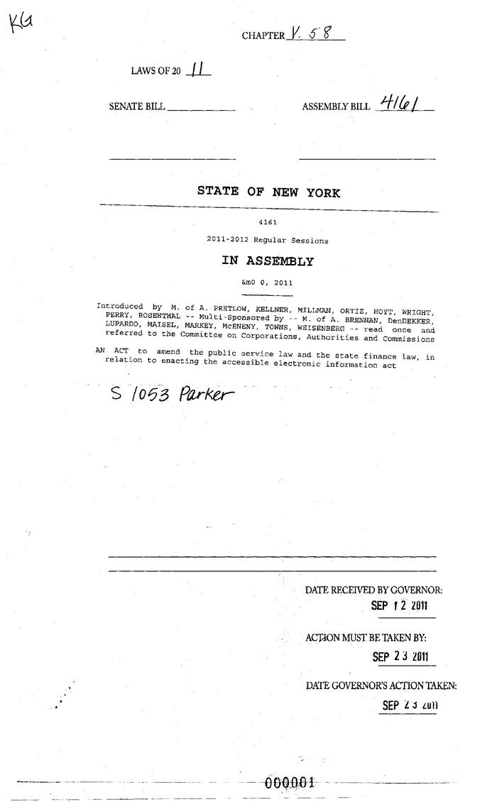 NYS Bill and Veto Jackets: 2011, Veto 58