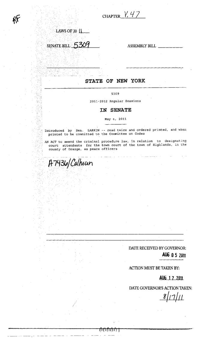 NYS Bill and Veto Jackets: 2011, Veto 47