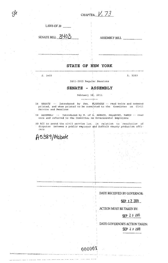 NYS Bill and Veto Jackets: 2011, Veto 73