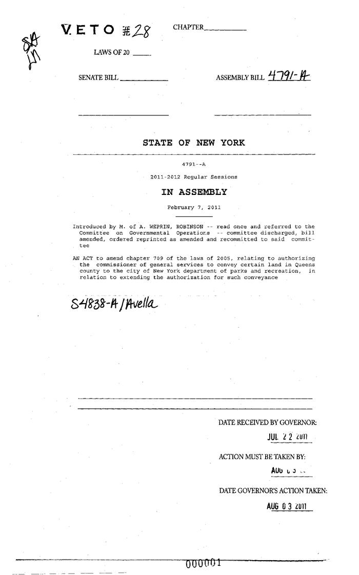 NYS Bill and Veto Jackets: 2011, Veto 28