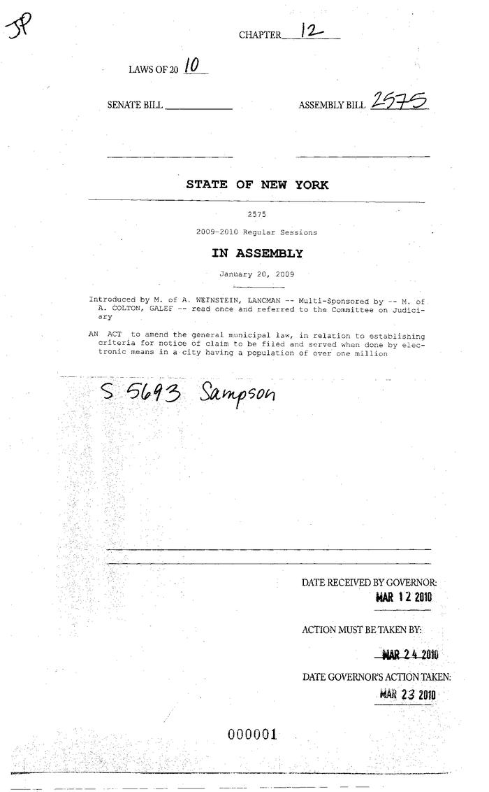 NYS Bill and Veto Jackets: 2010, Chapter 12