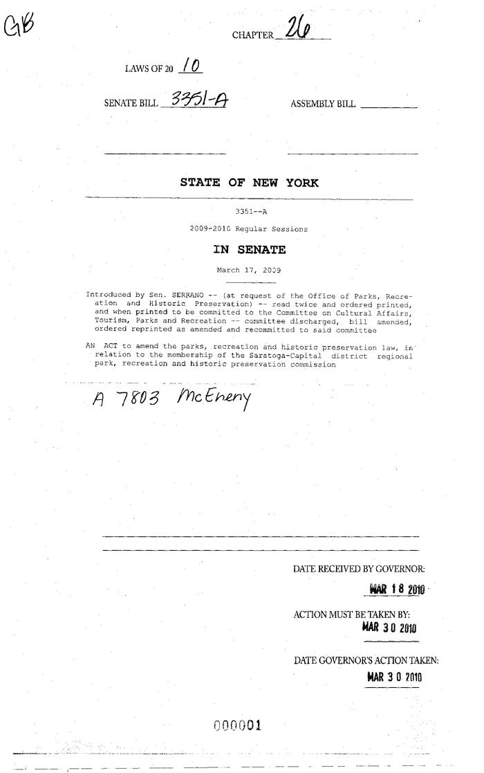 NYS Bill and Veto Jackets: 2010, Chapter 26