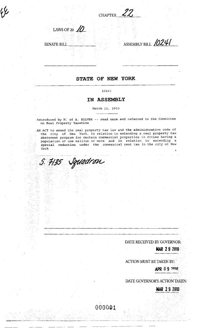 NYS Bill and Veto Jackets: 2010, Chapter 22