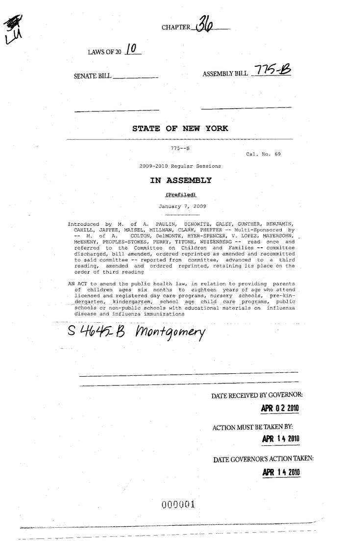 NYS Bill and Veto Jackets: 2010, Chapter 36