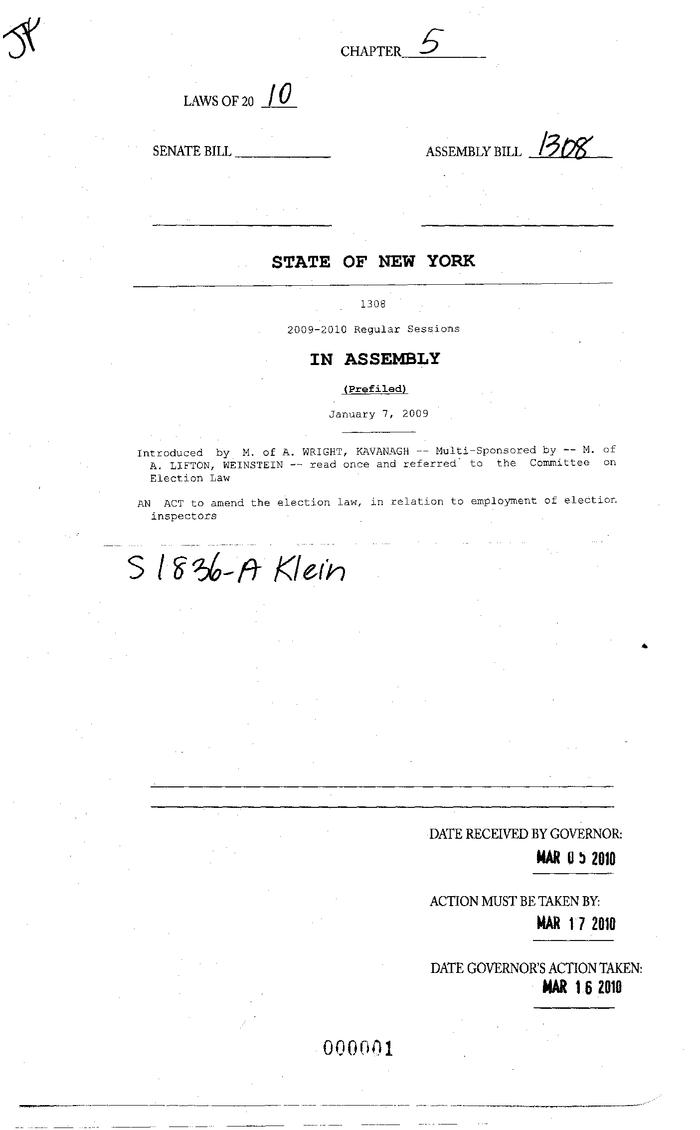 NYS Bill and Veto Jackets: 2010, Chapter 5