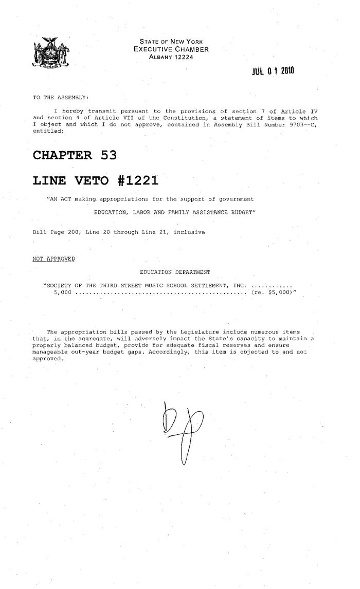 NYS Bill and Veto Jackets: 2010, Line Item Vetoes 1221-1270