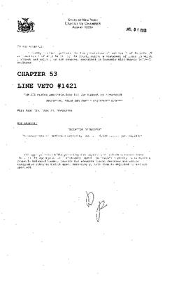 NYS Bill and Veto Jackets: 2010, Line Item Vetoes 1421-1470